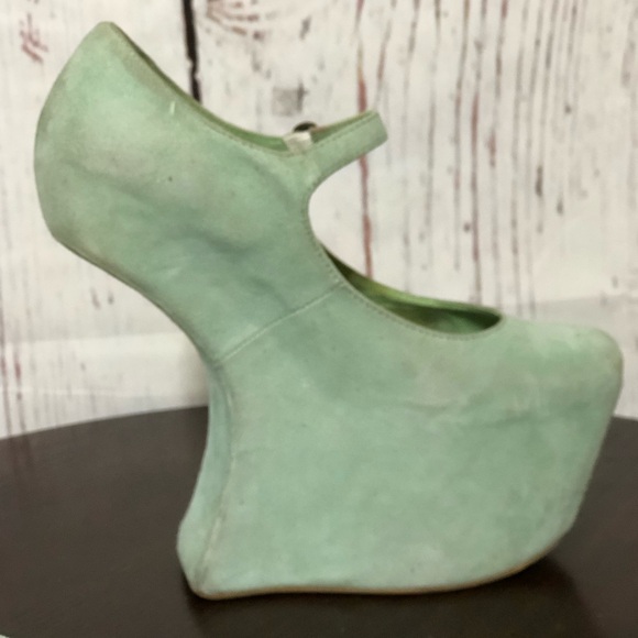 JEFFREY CAMPBELL NIGHT WALK  Mint Green Suede Leather heelless Platforms 7 - Picture 13 of 15